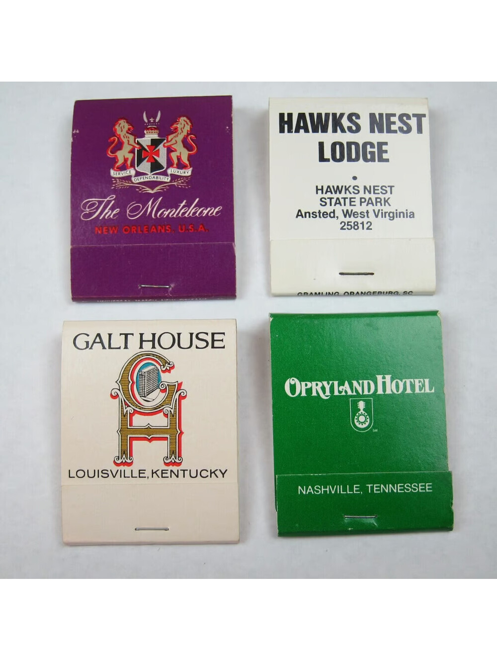 4 Vintage Matchbooks The Monteleone Hawks Nest Lodge Galt House Opryland Hotel